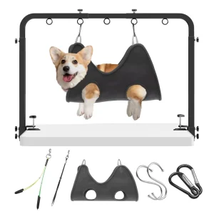 Adjustable Pet Grooming Arm Includes Hammock & 2 No Sit Nooses Heavy Duty Dog Grooming Station for Home Use Nail Trimming Drying