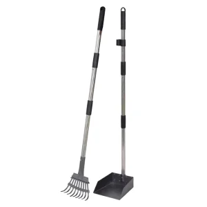 Adjustable Poop Rake Set with Long Adjustable Handles Cleaning Shovel for Poop Pet Metal Pooper Scooper Stainless Dustpan Broom