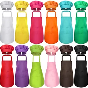 Adjustable Shoulder Strap Cooking Plain Pink Cute Kids Aprons and Chef Hats