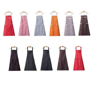 Adjustable Sleeveless Polyester Cotton Striped Halter Apron Durable Lightweight Home Kitchen Restaurant Fast Food Hotel Workwear