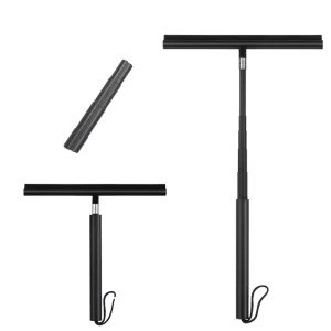 Adjustable Telescopic Rod Black Soft Rubber Window Squeegee Scraper Cleaning Tool Steel Handle Glass Wiper for Floor Shower Use