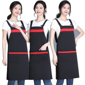 Adjustable Work Clothes Kitchen Aprons Custom Women’s Cleaner and Restaurant Waiter Uniforms Men’s Woven Aprons with Pockets