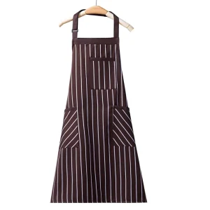 Adult Apron Custom Logo Polyester Cotton Striped Black Apron for BBQ Cooking Cleaning Commercial Use
