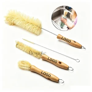 All Natural Bottle Brush and Straw Set Sisal Bristles and Wood Handle Bottle Cleaners for Washing Narrow Bottles