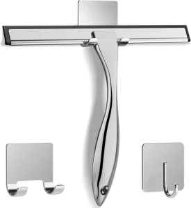All Purpose Stainless Steel Shower Squeegee for Shower Glass Door with 2 Adhesive Hooks