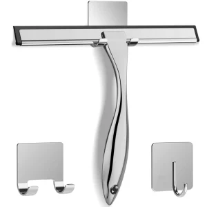 All Purpose Stainless Steel Shower Squeegee for Shower Glass Door with 2 Adhesive Hooks Bathroom Cleaner Tool Household