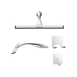 All Purpose Stainless Steel Shower Squeegee with 2 Adhesive Hooks for Shower Glass Door and Car Cleaning Bathroom Cleaner Tool
