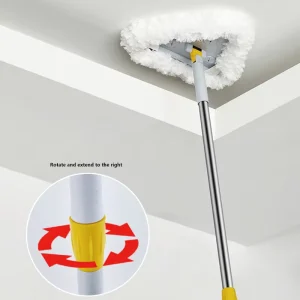 All in One Triangle Manual Cleaning Mop Squeegee Strip Telescopic Stainless Steel Handle Replaceable Microfiber Head