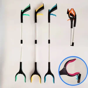 Aluminum Alloy Telescopic Foldable Multi function Sanitation Litter Picker Grabber Clip Extended Handle Black
