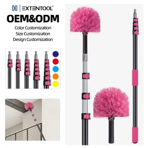 Aluminum Telescopic Cobweb Duster Spider Brush Extendable Ceiling Corner Cleaning Brush for Household Hotel Factory Dust Removal