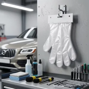 Ambidextrous Disposable Waterproof PE Gloves with Hang Hole Tear Resistant for Household Cleaning & Car Washing