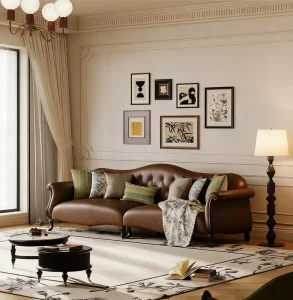 American Style Solid Wood Leather Sofa Set Four Seats Minimalist Design for Hotel Villa Living Rooms