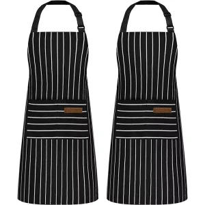American Style Striped Neck Apron with 2 Pockets Barbecue Chef’s Cafe Garden Work Clothes for Both Men and Women