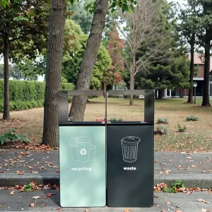 Anti Rust Galvanized Steel Waste Bin Outdoor Durable Metal Powder Coated Separate Bin Trash Can