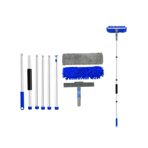 Anti Scratch 3 in 1 Aluminum Window Wizard Retractable Telescopic Dual Blade Design Eco Friendly One Tool Scrub Wash Dry