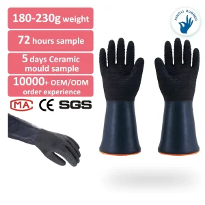 Anti slip 14” Black Orange Thick Chemical Resistant Industrial Gloves Heavy Duty Rubber Latex Gloves
