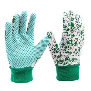 Anti-slip PVC Dot Grip Knit Cuff Ladies Household Yard Planting Weeding Pruning Floral Fabric Cotton Garden Gardening Work Glove