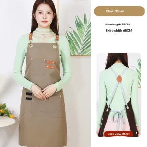 Apron 75CM Hem 68CM Width Adjustable Cross Straps Multi Pockets Durable Kitchen Work Apron with Back Tie