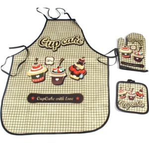 Apron Household Kitchen Waterproof and Oil Resistant Waist Hand Erasable Apron Three Piece Set