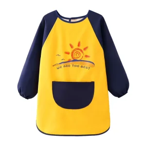 Apron Waterproof Kids Smock Dress with Three Pockets for Painting and Drawing