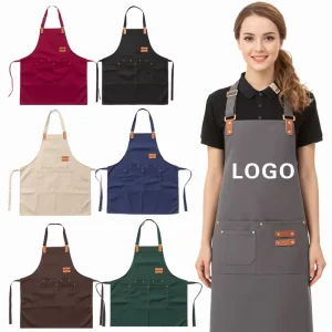 Apron for Chef Kitchen Use Custom Logo Printed Canvas Waist Apron for Restaurant Milk Tea Cafe Waiter