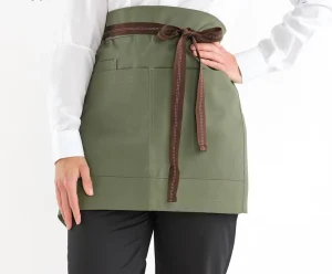 Army Green Cotton Adult Kitchen Bib Half Apron with 2 Pockets Chef Grilling Waitress Waist Apron Denim Bar Logo Sleeve