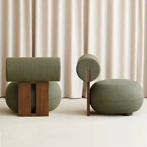 Ash Wood Velvet Armchair