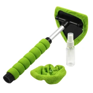 Auto Glass Cleaning Tool Adjustable Long Handle Microfiber Brush and Squeegee Scratch Free for Inside Outside