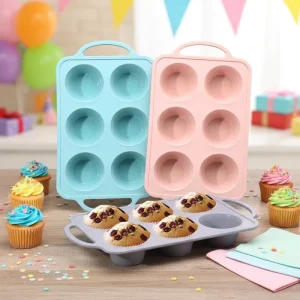 BPA-Free Silicone Cupcake and Muffin Tray, 6/12 Cup, with Handle