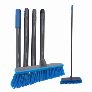 BSCI 4 Section Handle Plastic Broom Set Telescopic Long Handle Sweeping Broom House Cleaning Push Broom with Metal Handle