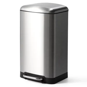 BX Brushed Stainless Steel Soft Close Waste Bins with Foot Pedal Smudge Resistant Trash Bin for Kitchen