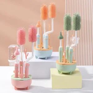 Baby Bottle Silicone Cleaning Brush 360 Degree Portable Cleaning Brush Cleaning Bottle Brush Set