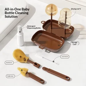 Baby Milk Cup Silicone Cleaning Tool With Drying Rack 6 in 1 Portable Bottle Brush Set for Newborn Baby Travel