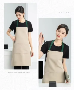 Baking Confectionery Training Canvas Nail Salon Cooking Aprons with Adjustable Straps Oil-Resistant Double Pockets Kitchen Use