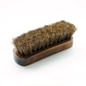 Bamboo Brown 100% Horsehair Shoe Cleaning Brush Curved Handle Flexible Grip Leather Wooden Bristle Scourer Wash