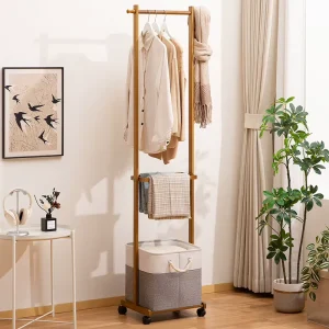 Bamboo Coat Rack Floor Hanger Multi-Function Removable Bedroom Storage