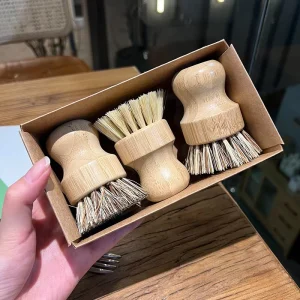Bamboo Mini Scrub Brush with Union Fiber 3 Pack Cleaning Kit