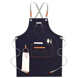 Barista Uniform Sleeveless Chef Waterproof Durable Canvas Restaurant Apron with Pocket for Kitchen Cleaning