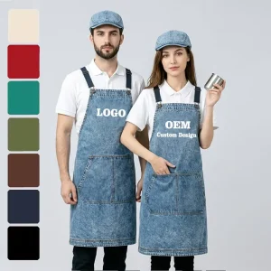 Barista style All cotton Thickened Denim Canvas Bib Apron Stain resistant Anti fouling Simplicity Home Kitchens Milk Tea Shops