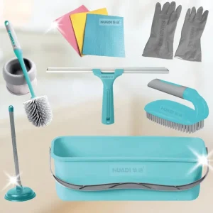 Bathroom Cleaning Kit 9-Piece Bucket Window Cleaner Brush and Cleaning Cloth