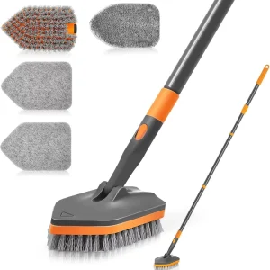 Bathroom Floor Brush Soft & Hard Dual Bristle Telescopic Long Handle Metal Detachable Storage Multi Function Cleaning Tool