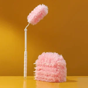 Bathroom Wet and Dry Cleaning Dusting Duster with Microfiber 5 Heads and Long Plastic Handle