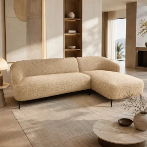 Beige Fabric Three-Seat Sectional Sofa for Living Room