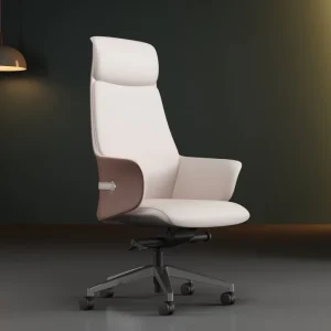 Beige or White Ergonomic Leather Office Chair with Lumbar Support