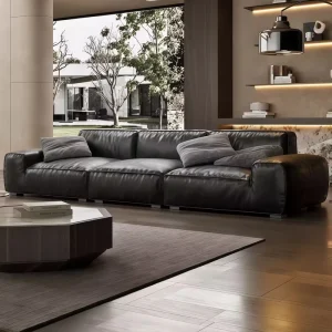 Big Black Bull Italian Minimalist Leather Sofa Modern Minimalist Straight Row Combination Designer Sofa Large Villa Living Room