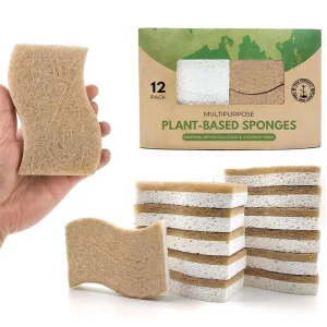 Biodegradable Natural Kitchen Sponge Compostable Cellulose and Coconut Walnut Scrubber Sponge