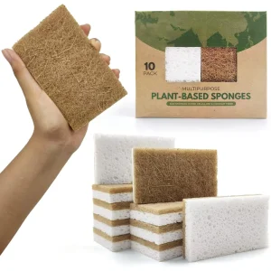 Biodegradable Natural Kitchen Sponge Compostable Cellulose and Coconut Walnut Scrubber Sponge