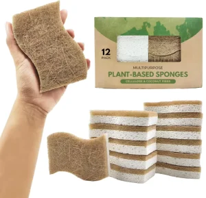 Biodegradable Natural Kitchen Sponge Eco Friendly Compostable Cellulose Coconut Walnut Scrubber Scouring Pads 20mm Thick