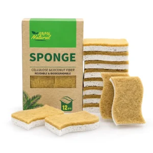 Biodegradable Natural Kitchen Sponge Eco Friendly Compostable Cellulose Coconut Walnut Scrubber Sponge Scouring Pads