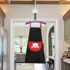 Bistro Design Kitchen Black Bib Printed Oversleeve Apron Breathable Washable Durable 100% Polyester Uniform Material Salon Waist